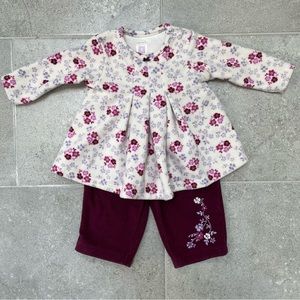 Carter’s fleecy set, 6 month, tunic and pants, purple & winter floral